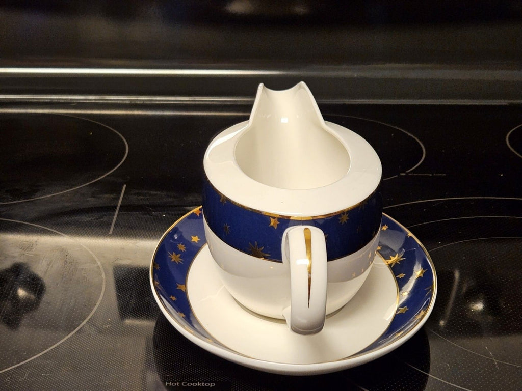 Galaxy By Sakura Gravy Boat & Saucer Celestial Blue Gold Stars Porcelain
