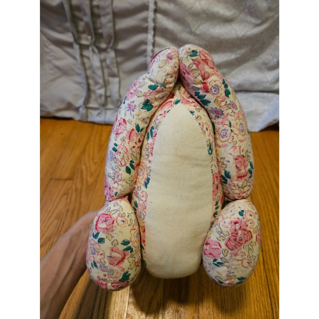 Vintage Style Pink Roses Floral Fabric Cat Door Stopper Ribbon Accent 11"x7"x 9"