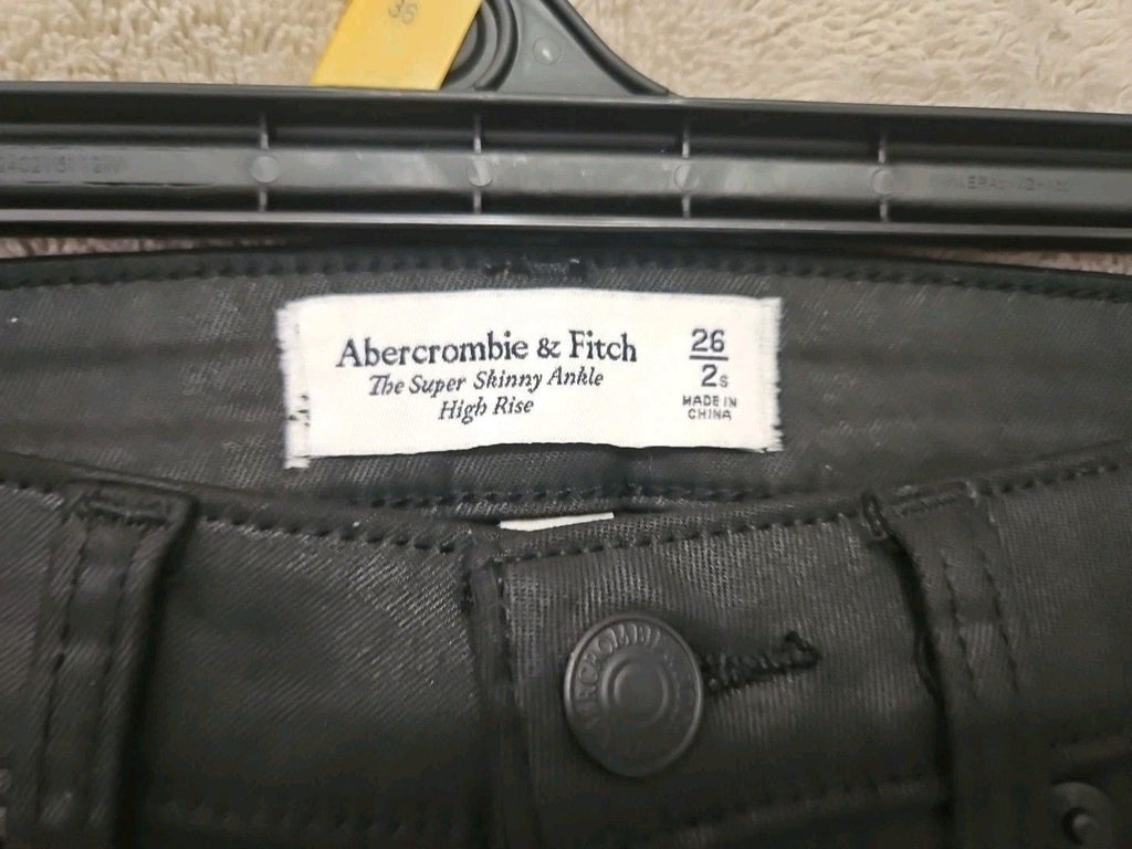 Abercrombie & Fitch High Rise Super Skinny Ankle Black Coated Jeans Size 2
