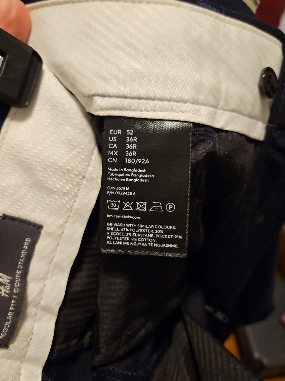 H&M Men's Regular Fit Coupe Standard Dress Pants Navy Blue Size 36 R NWT