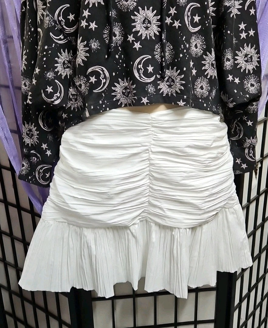 NWT Forever 21 White Ruched  Mini Skirt High Waist Pleated Size L