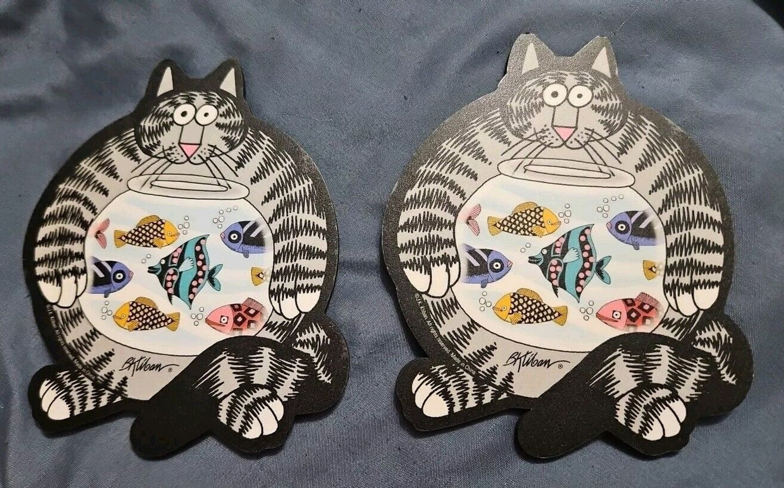 B Klibam Cats - Cat With Fishbowl Design Coasters / Mini Mouse Pads x 2 New