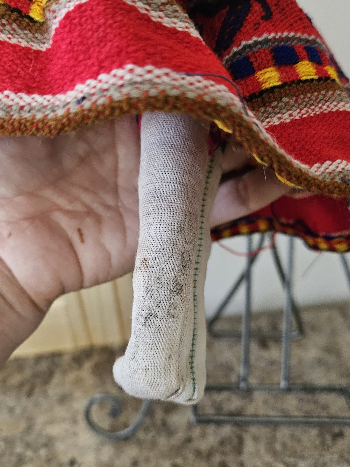 Vintage Peruvian Folk Art Hand Made Cloth Rag Doll 11” With Llama & Baby