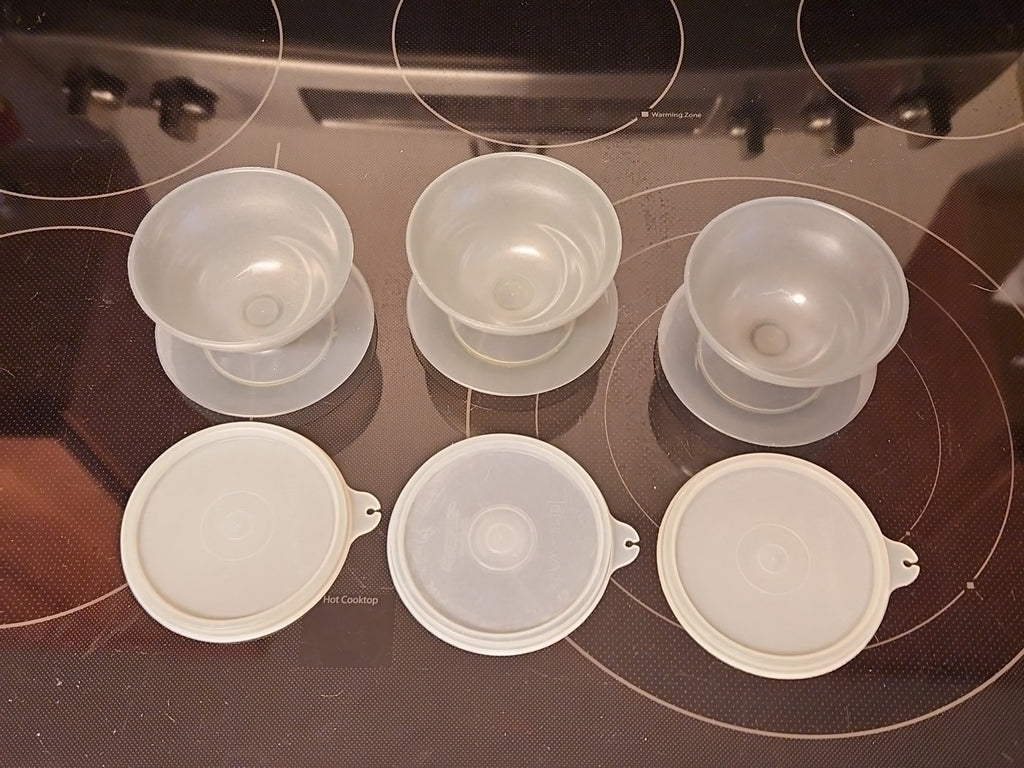 Set Of 3 Vintage Tupperware 754-30 Smoke Grey Pudding Jello Dessert Cups w Lids