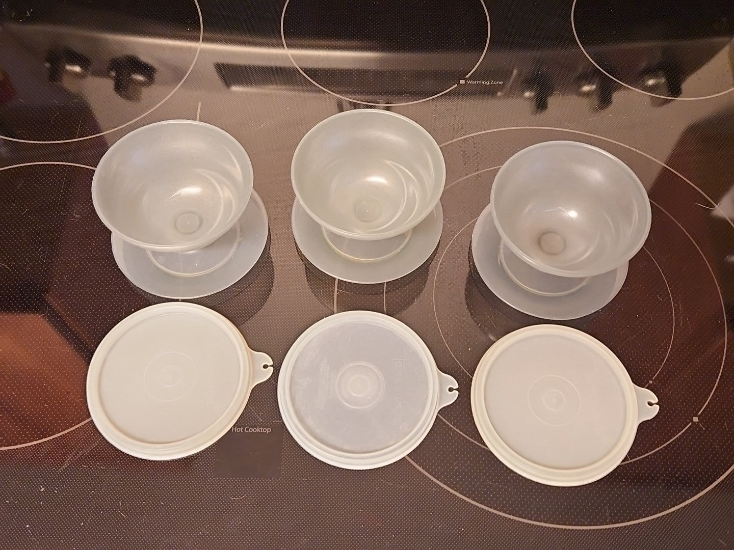 Set Of 3 Vintage Tupperware 754-30 Smoke Grey Pudding Jello Dessert Cups w Lids