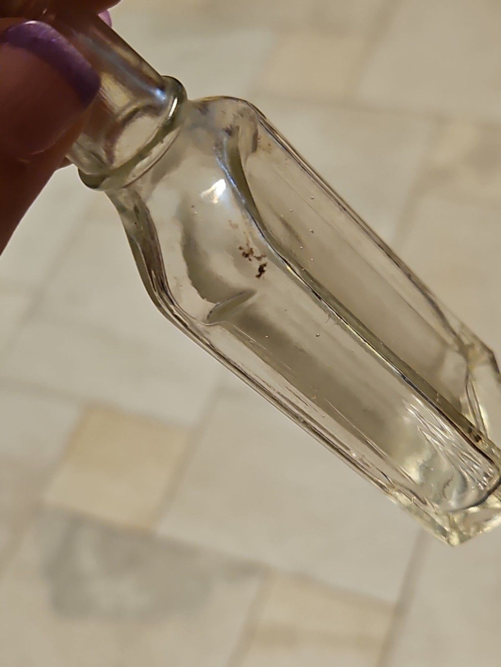 Set Of 2 Antique Medicine Bottles 5.5" & 4.75" Clear Aqua & Grey EUC