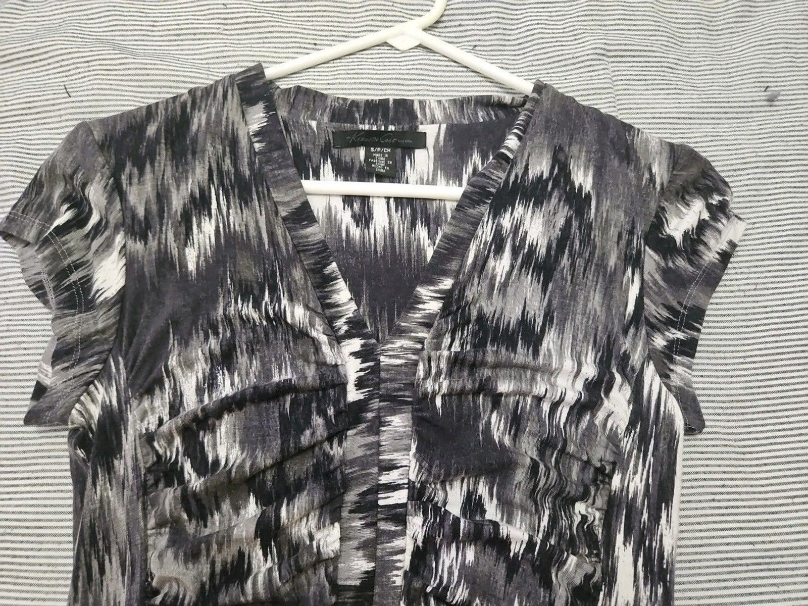Kenneth Cole New York Women’s Sz Small Ruched Rite Dress Black & White Mosaic