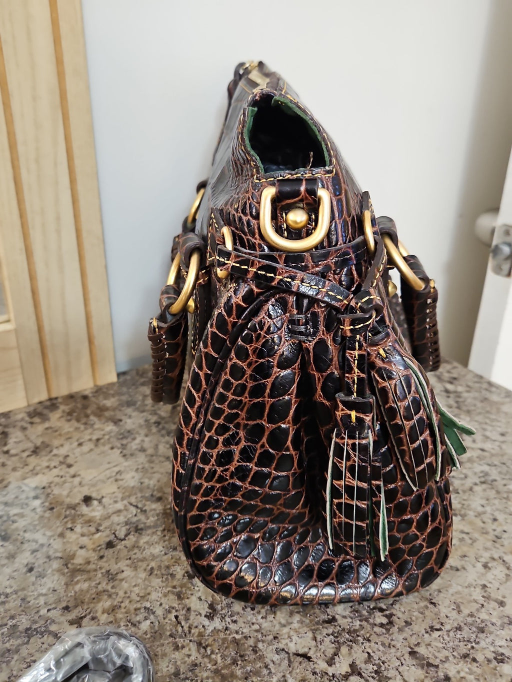 Y2K Dooney & Bourke Croco Fino Leather Satchel Brown T Moro Near Mint