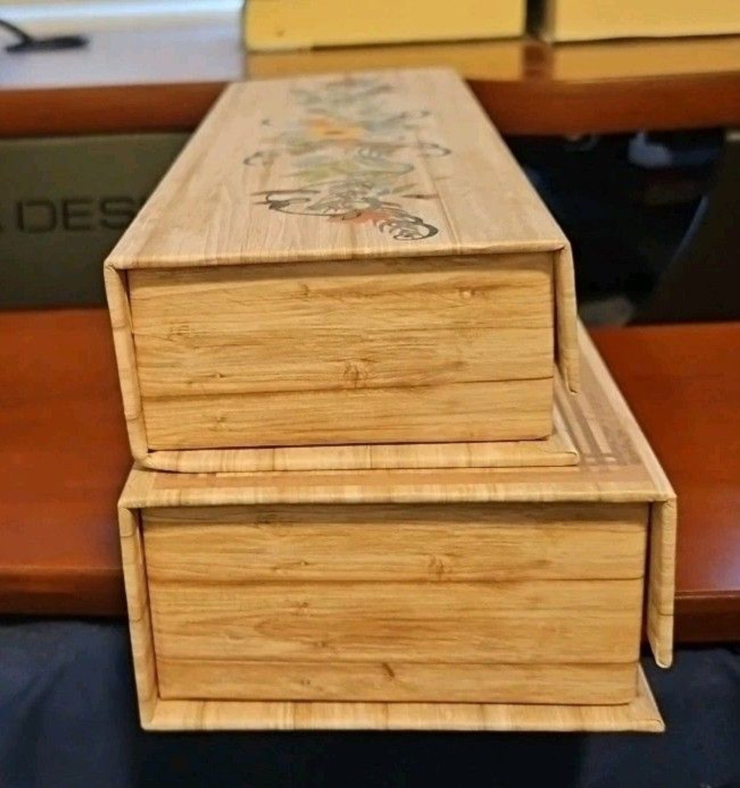 2 Elegant Storage Box Set Inspirational Dream Imagine Theme Gold Accents
