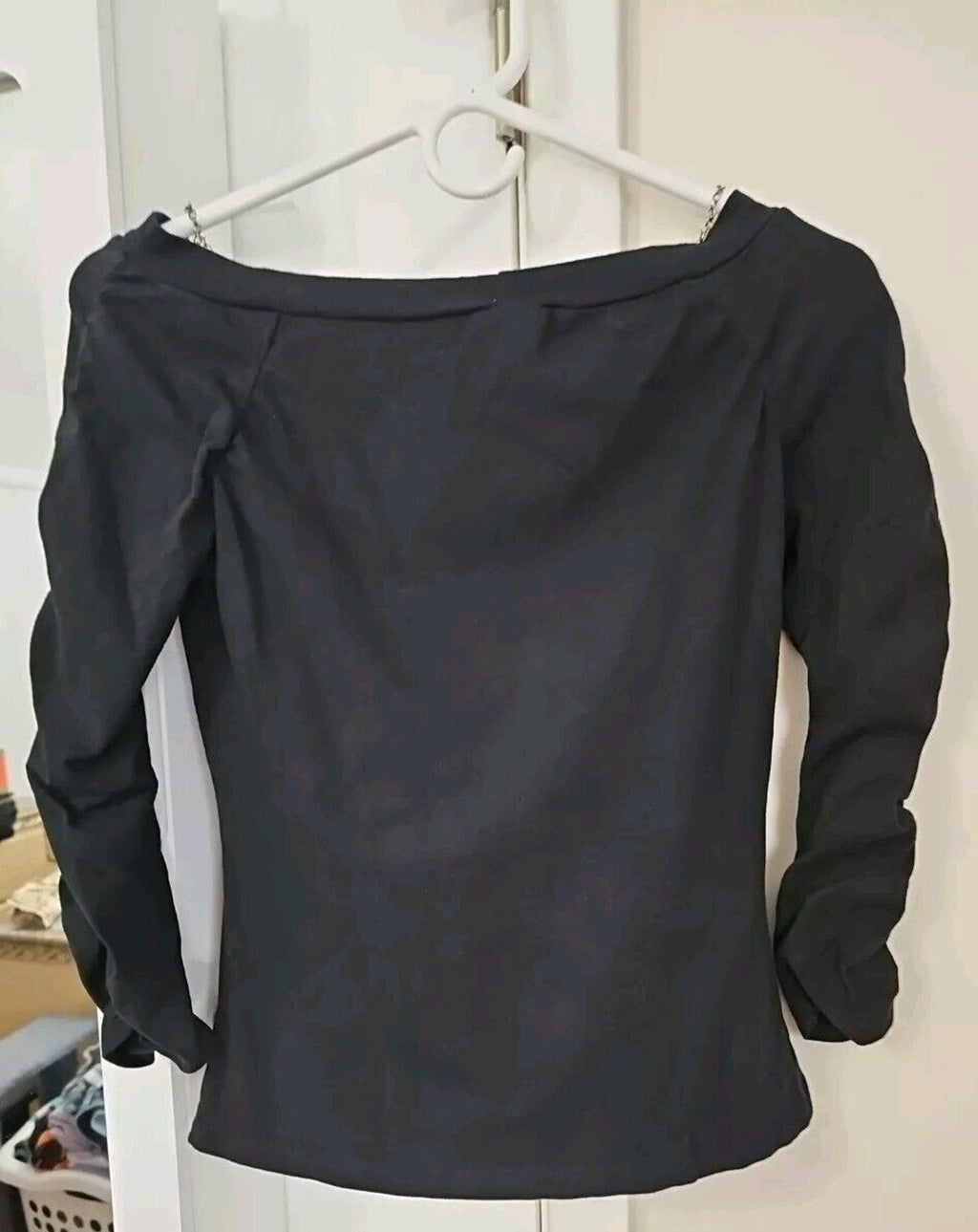 K Scion Goth Look Off Shoulder Rouched Sleeves Chain Detail Top Kitty Cat Sz M