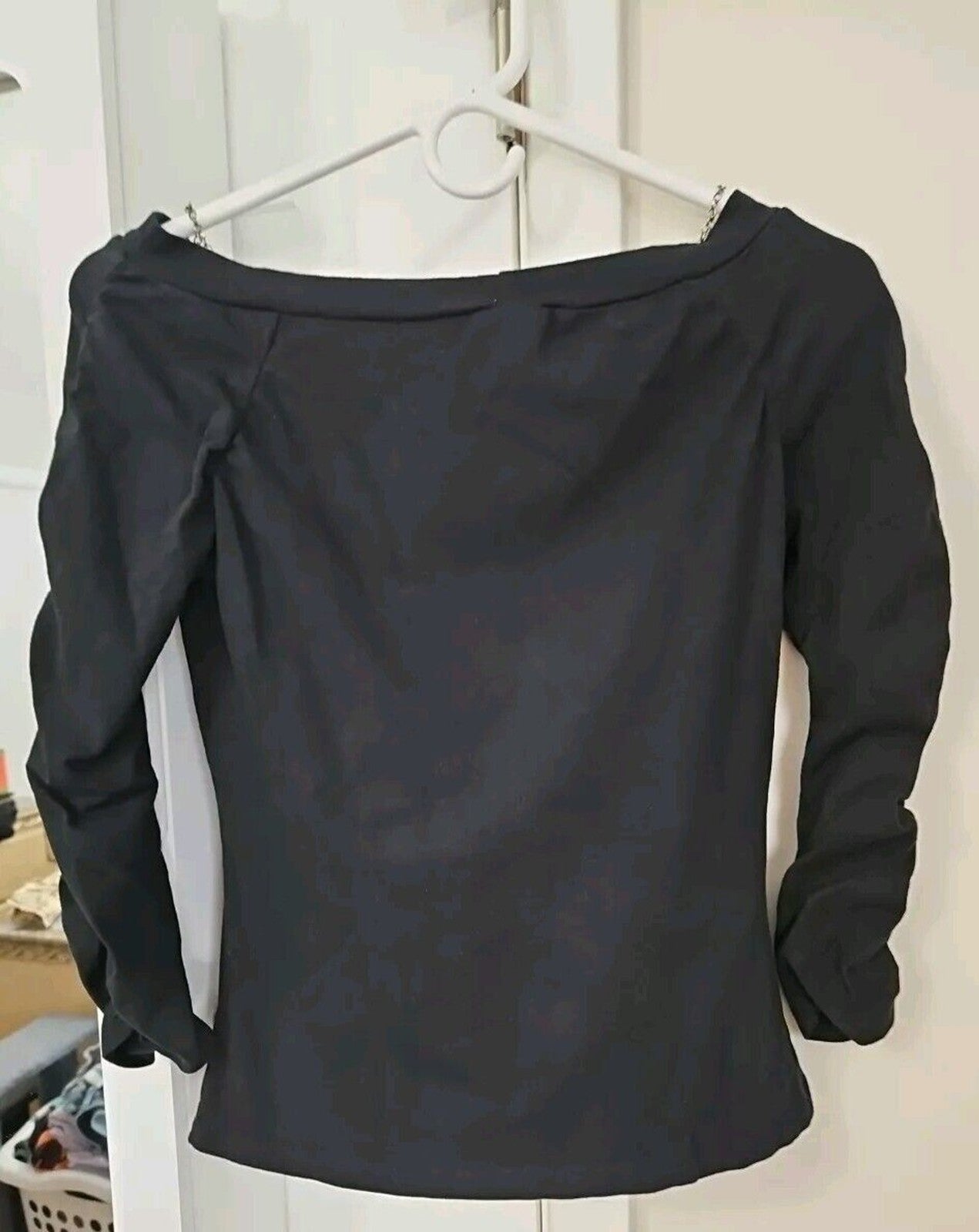 K Scion Goth Look Off Shoulder Rouched Sleeves Chain Detail Top Kitty Cat Sz M
