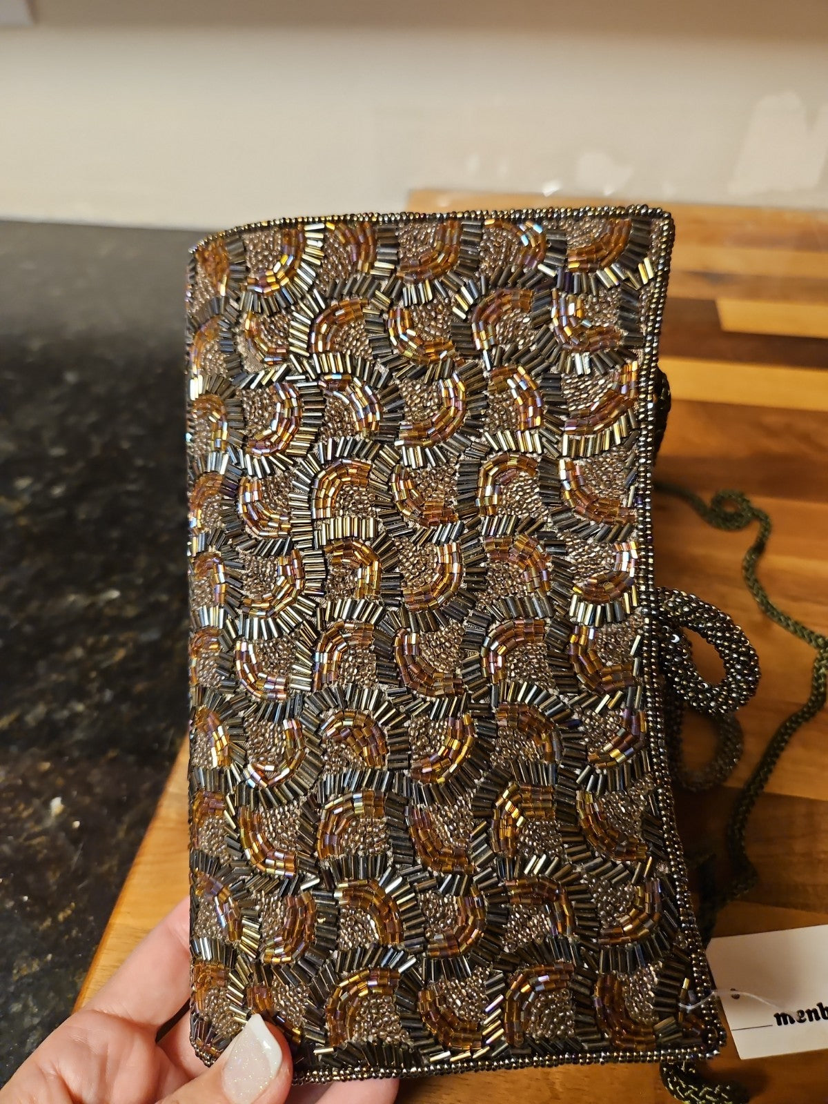 Menbur Spain Clutch Purse With Shoulder Strap Bronze Beaded NWT Damaged