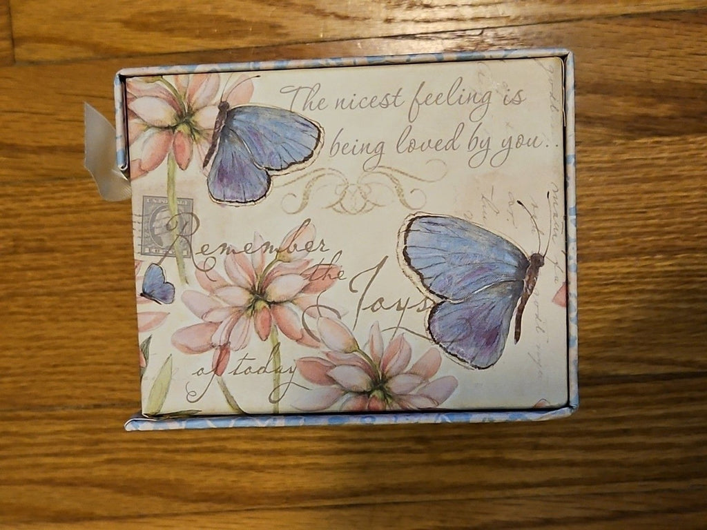 Elegant Storage Box Blue & Pink Floral Butterly Theme With Bow Accent