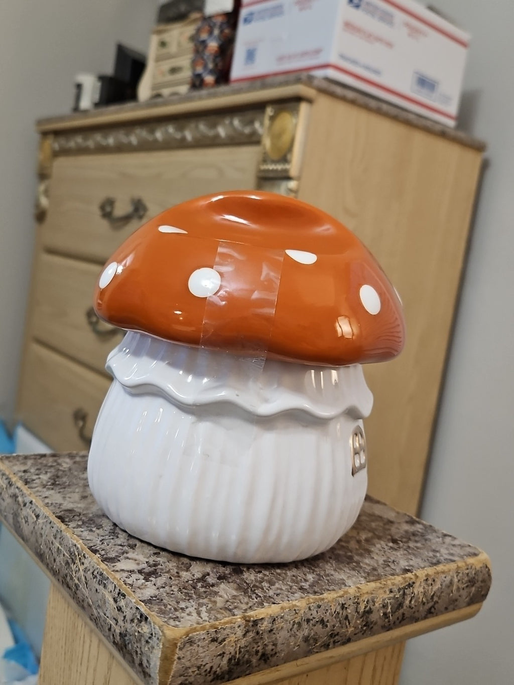 Target Bullseye Ceramic Mushroom Shaped Cookie Jar Candy Bowl 6" New