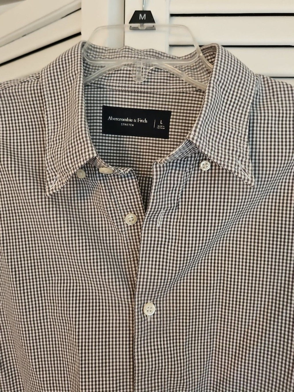 Abercrombie & Fitch Men's Grey White Checked Long Sleeve Button Down Shirt Sz L