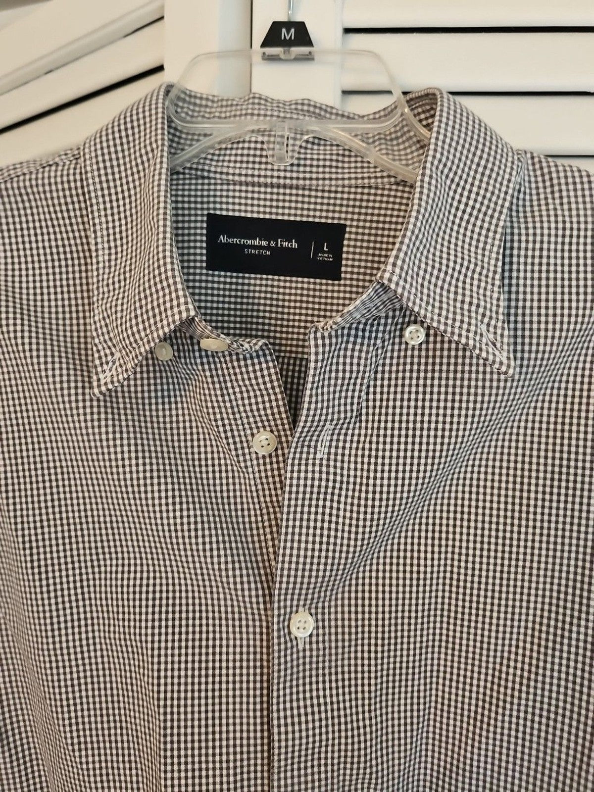 Abercrombie & Fitch Men's Grey White Checked Long Sleeve Button Down Shirt Sz L