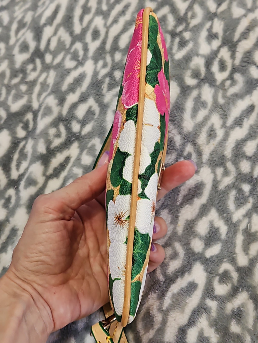 Dooney & Bourke Pink And White Tropical Pansies & Hibiscus Basketweave Wristlet