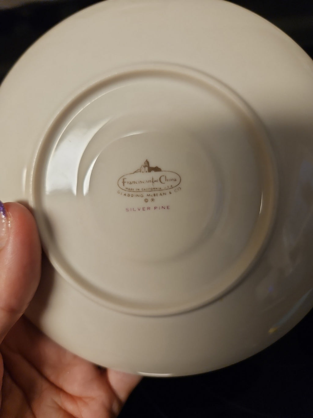 Vintage MCM Franciscan Silver Pine Tea Cup & Saucer Set Atomic Pine Near Mint