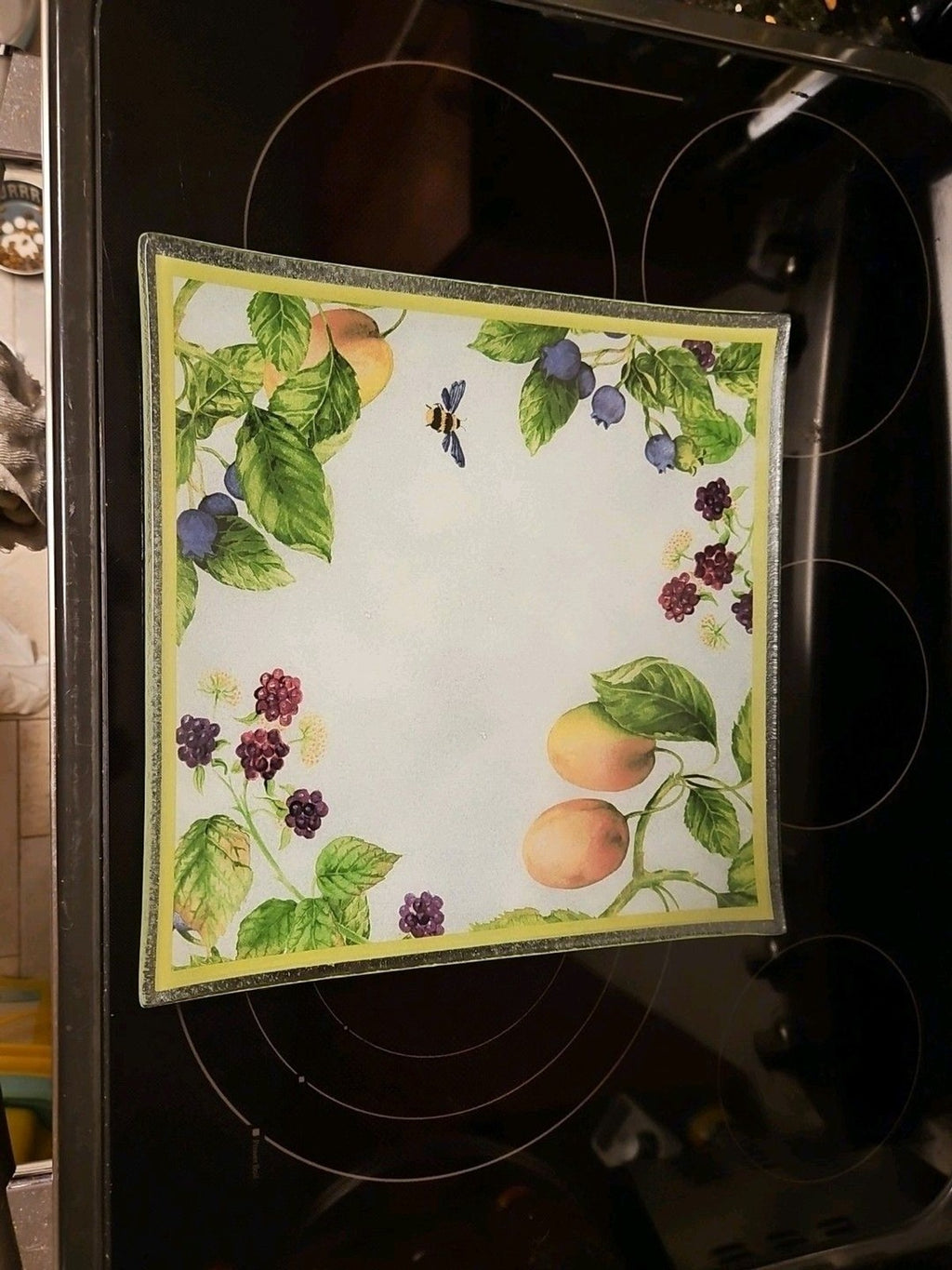 Gorham Fall Orchard Fused Art Glass 13.75" Square Serving Platter - Beautiful!