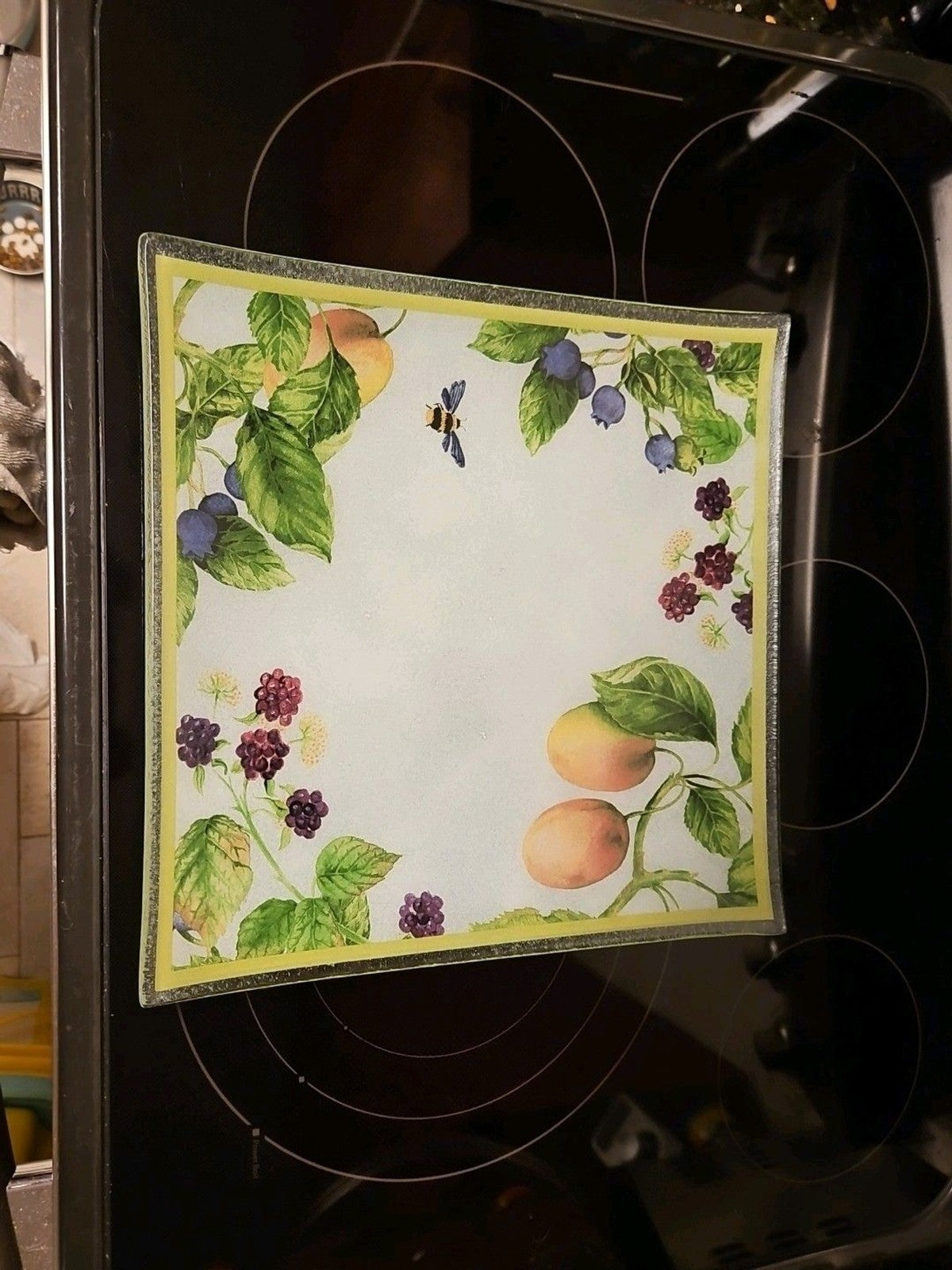 Gorham Fall Orchard Fused Art Glass 13.75" Square Serving Platter - Beautiful!