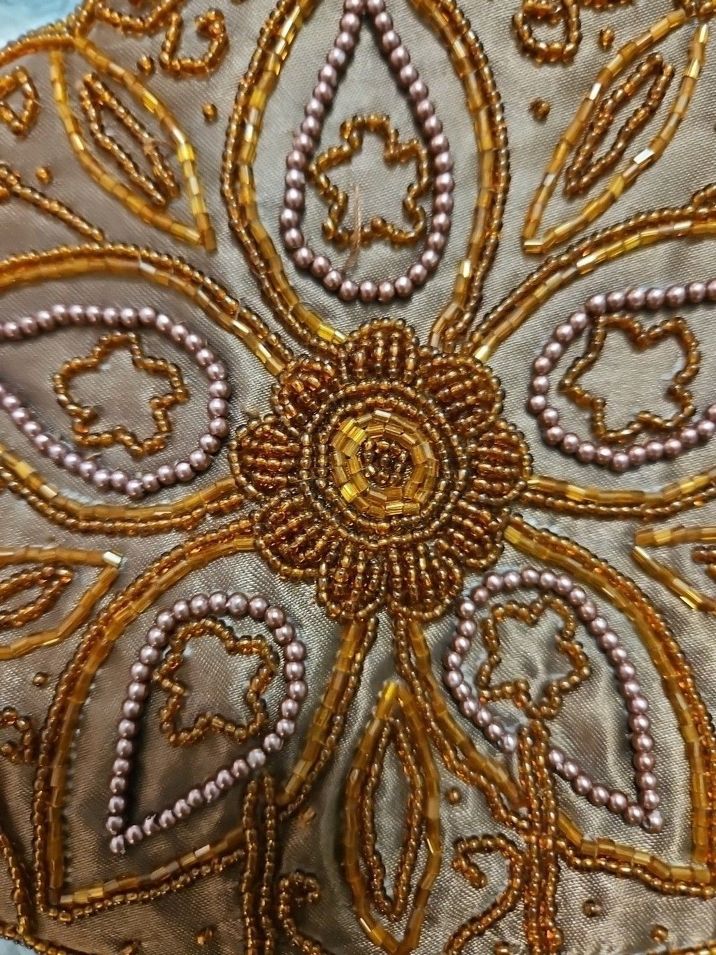 Vintage BIJOUX TERNER Beaded Satin Evening Bag Purse 8"x6" Brown Floral Design