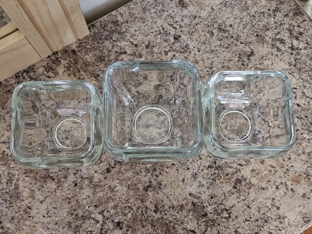 Set Of 3 Clear Glass Curved Tapered Square Candle Holders 3.75" & 4.5"