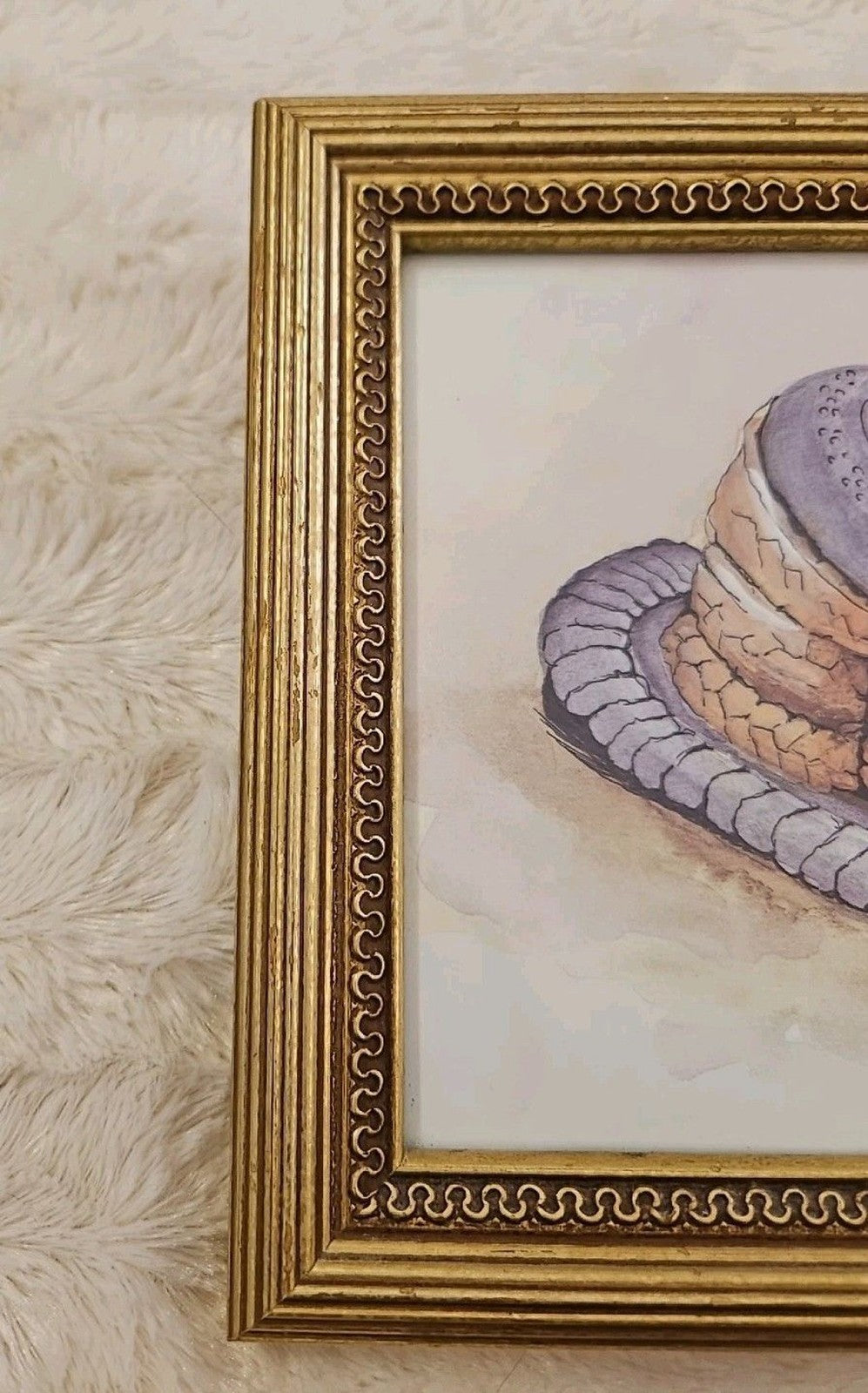 Vintage Peggy Abrams Victorian Hat With Rose Art Print Matted With Gold Frame