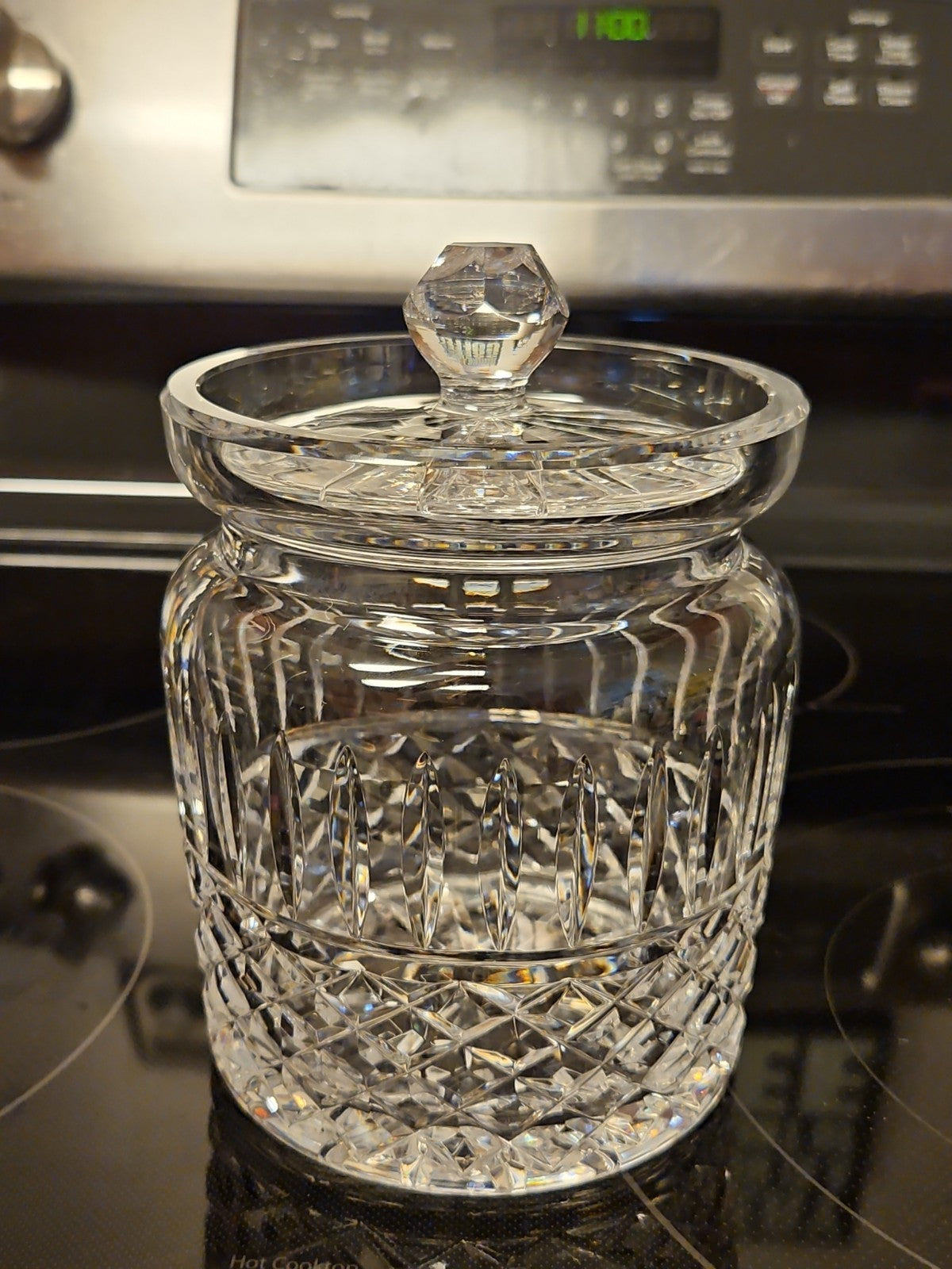 Vintage Waterford Maeve Crystal Biscuit Jar, Glass Barrel Canister, Cookie Jar