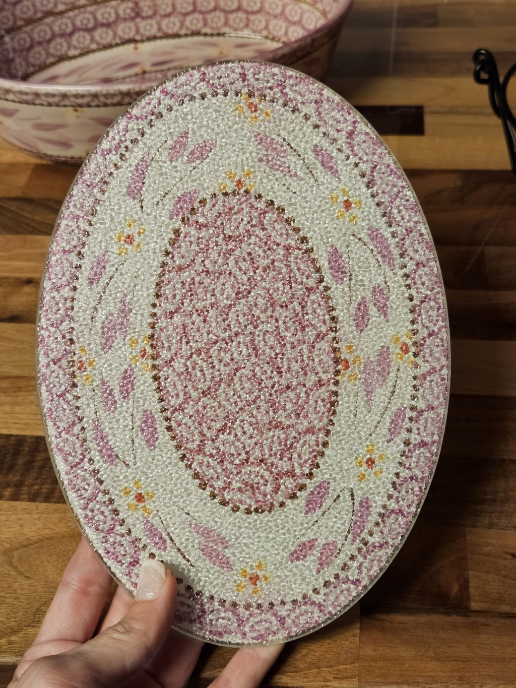 Temptations By Tara Old World Lilac Oval Baker 2.5 qt. Metal Rack & Trivet