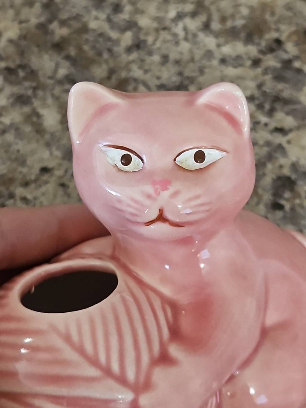 Prestige 1980 Pink Cat With Yarn Ball String Holder String Dispenser 4.5" X 5"