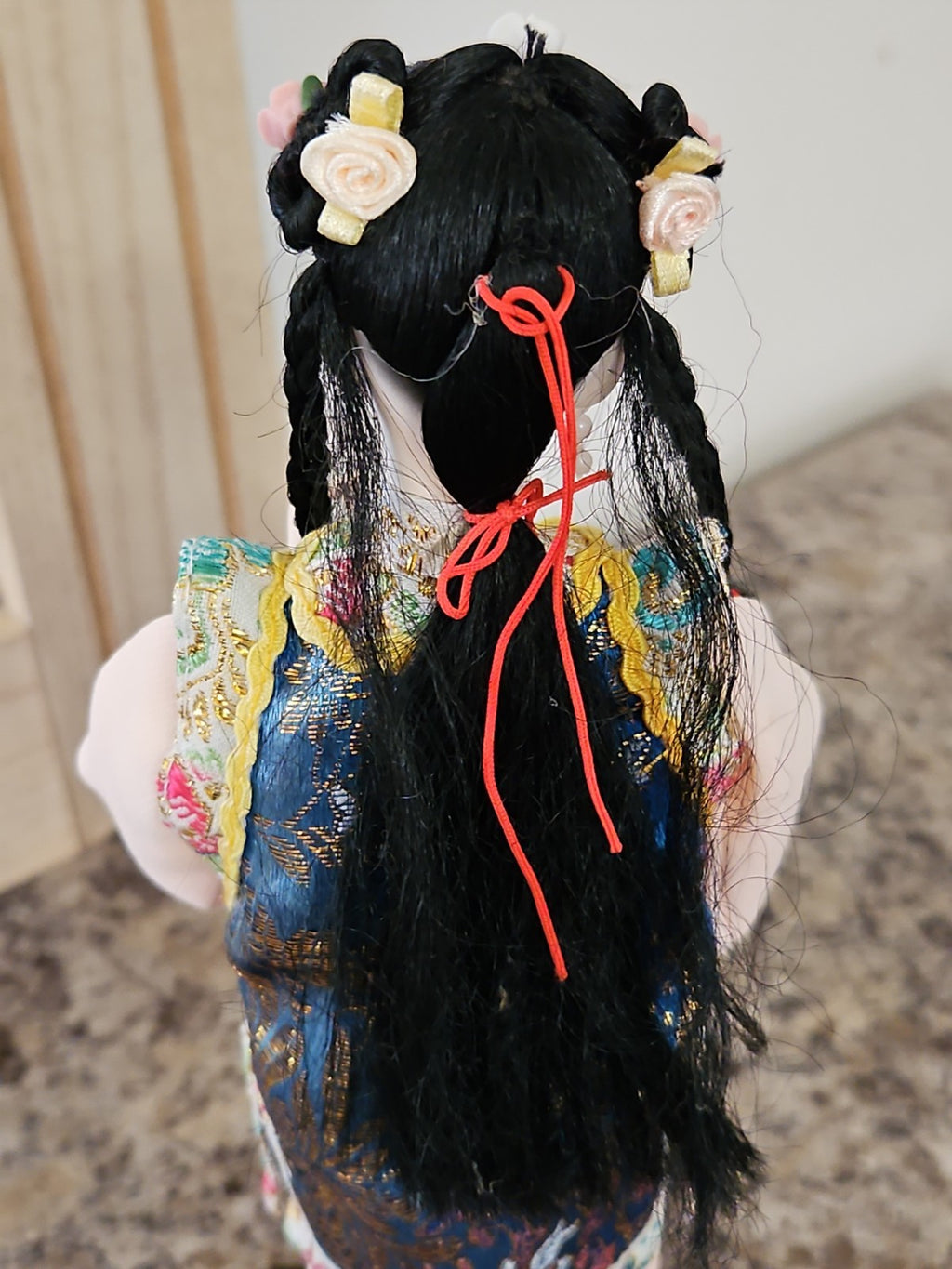 Vintage Chinese Heritage Doll Collector's Doll 10" Peach Embroidered Dress
