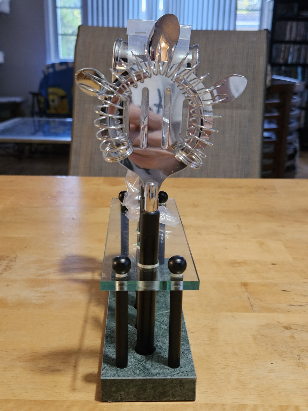 Vintage MCM Bar Tool Set Of 5 Pieces On Green Marble Stand