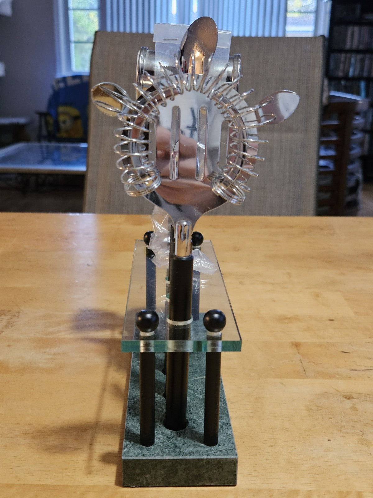 Vintage MCM Bar Tool Set Of 5 Pieces On Green Marble Stand