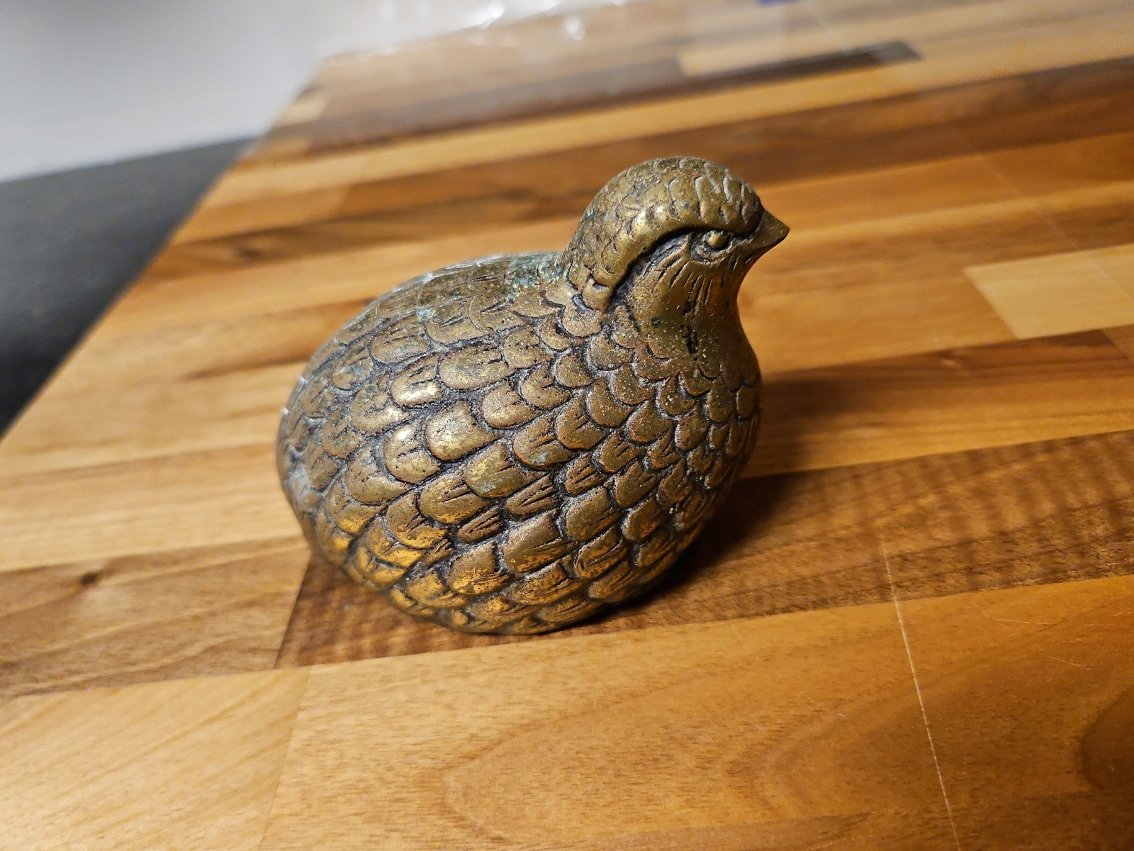 Vintage MCM Brass Quail Figurine 4" Very Detailed