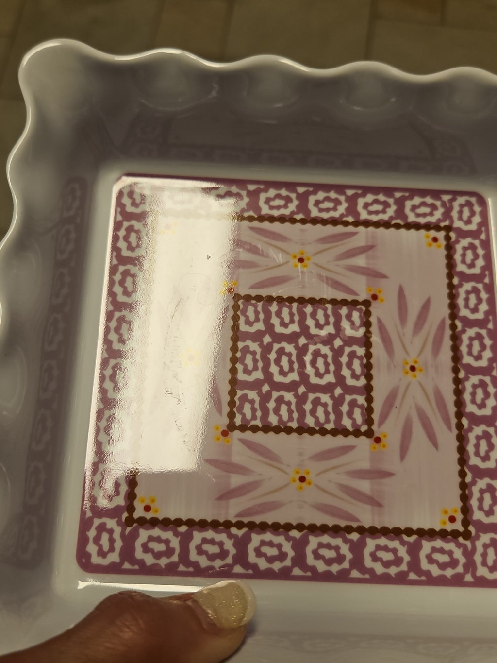 Set of 2 Temptations By Tara Old World Lilac Melamine Square Ruffled Dishes