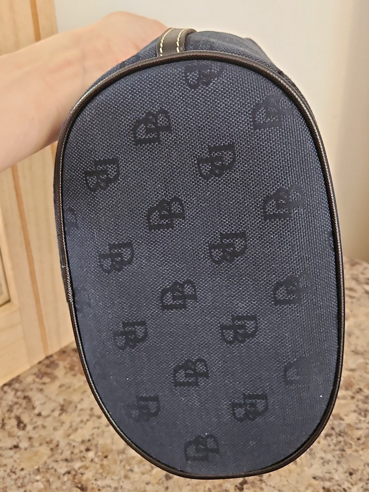 Vintage Dooney & Bourke Black Signature Monogram DB Canvas Mini Hobo Bag Purse