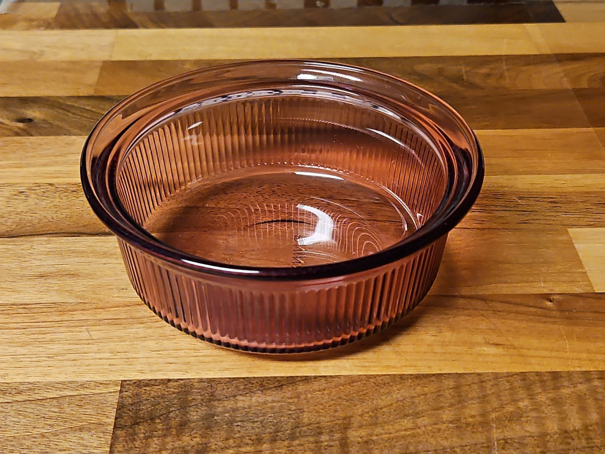 Vintage Corning Ware Ribbed Cranberry Glass Dish 1 Pint C-16-B Dish Only