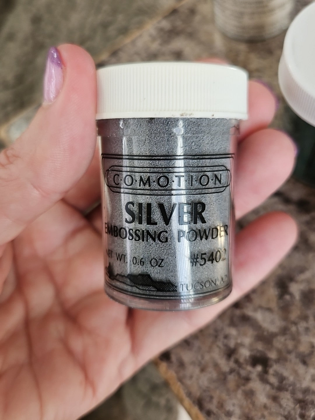 Lot Of 3 New Comotion Embossing Powders .6 oz - Silver, Green & Glitter Plus Ink