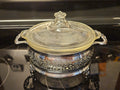 Vintage Pyrex Etched Floral Glass Casserole Dish w/ Lid & Silver Carrier 623 - C