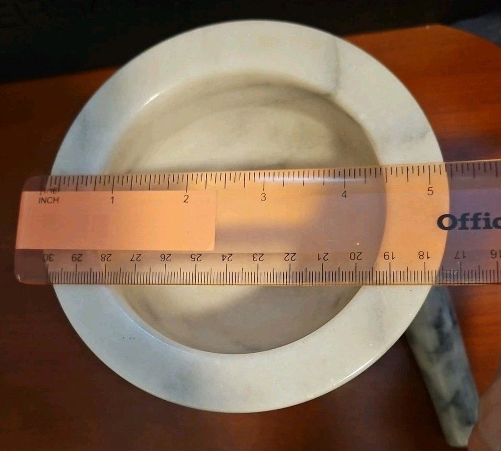 Elegant Vintage 90's White & Grey Marble Mortar & Pestle 5" X 4.25"