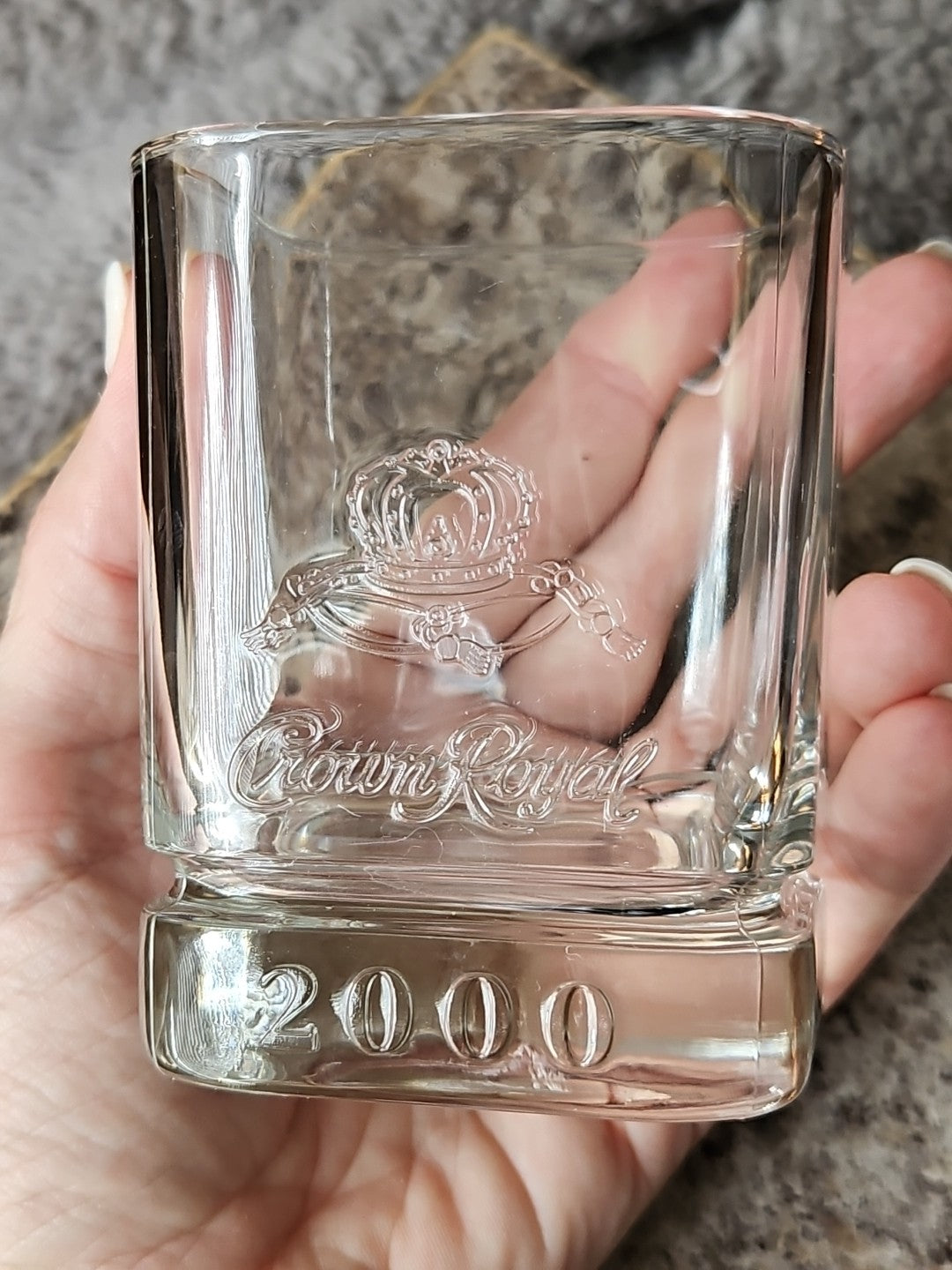 Set Of 2 Y2K Millennium Crown Royal Whiskey Rocks Glasses Embossed Logo W/ 2000