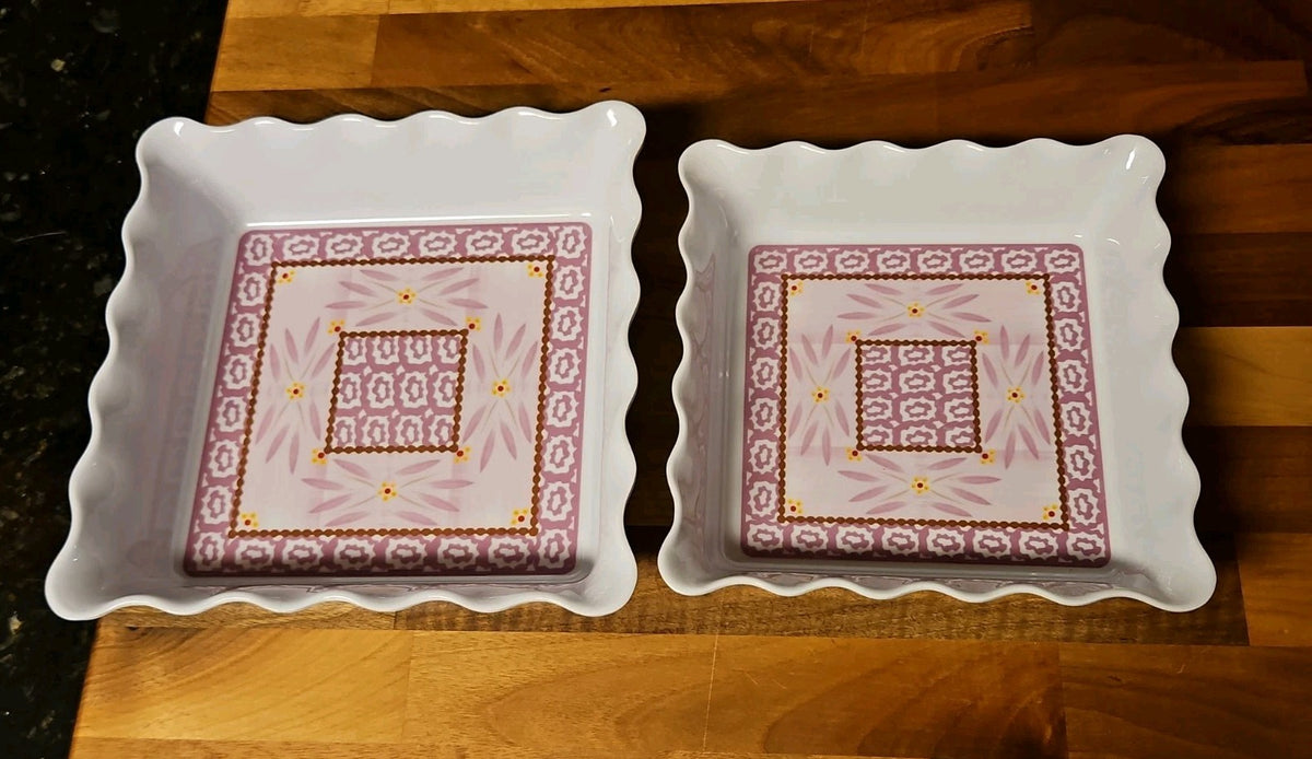 Set of 2 Temptations By Tara Old World Lilac Melamine Square Ruffled Dishes