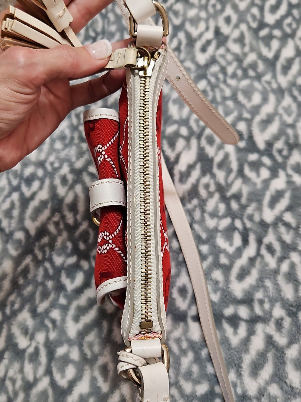 Vintage Y2K Nautical Dooney & Bourke Red & White DB Signature Jacquard Crossbody