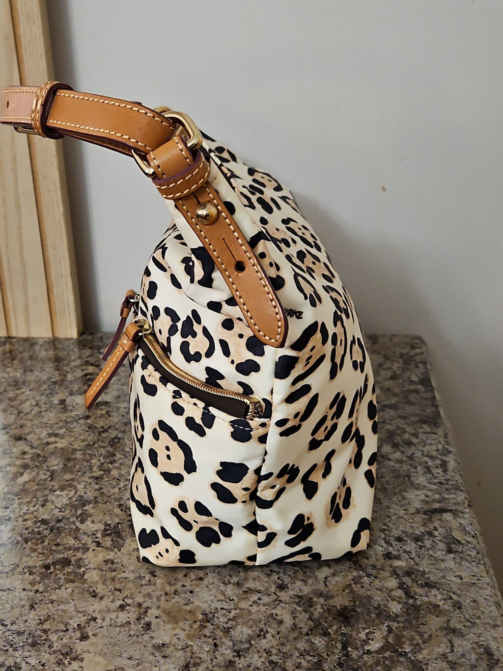 EUC Dooney & Bourke Leopard Print Canvas Shoulder Bag Handbag With Dust Bag