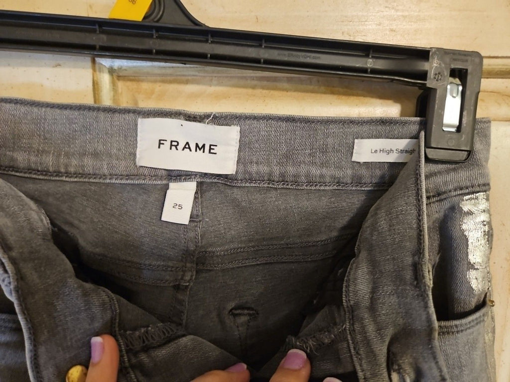 Frame Le High Straight Field Foil Tux Gray Womens Ankle Jeans Sz 25