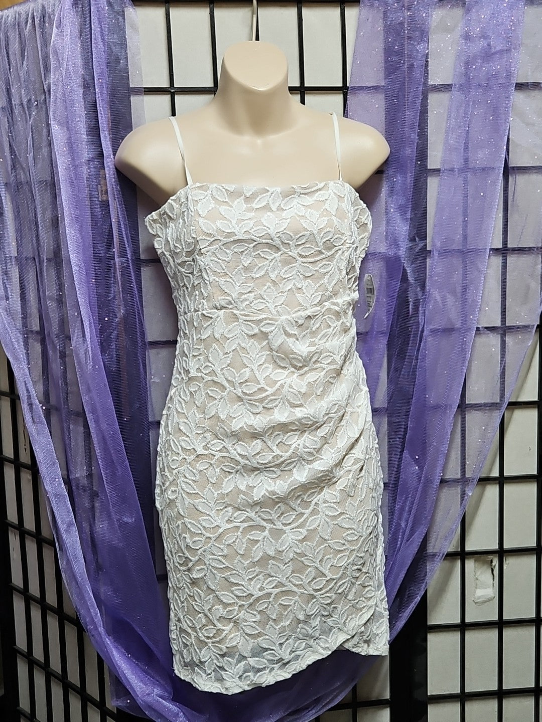 Windsor Picture Perfect Glitter Lace Short Rouched Dress NWT Women's L