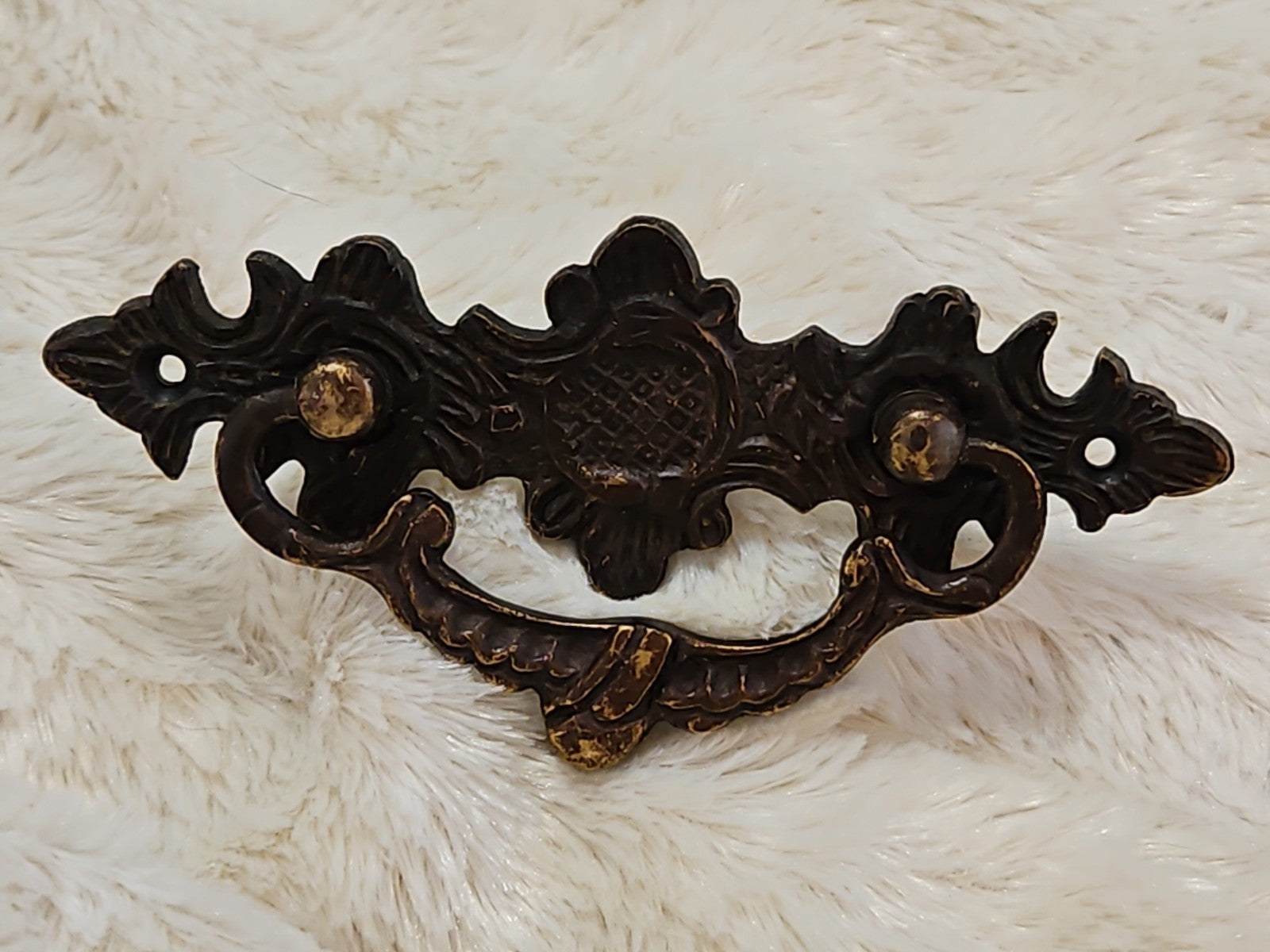 Ornate Vintage Brass Bail Pull Drawer Pull With Backplate 5"