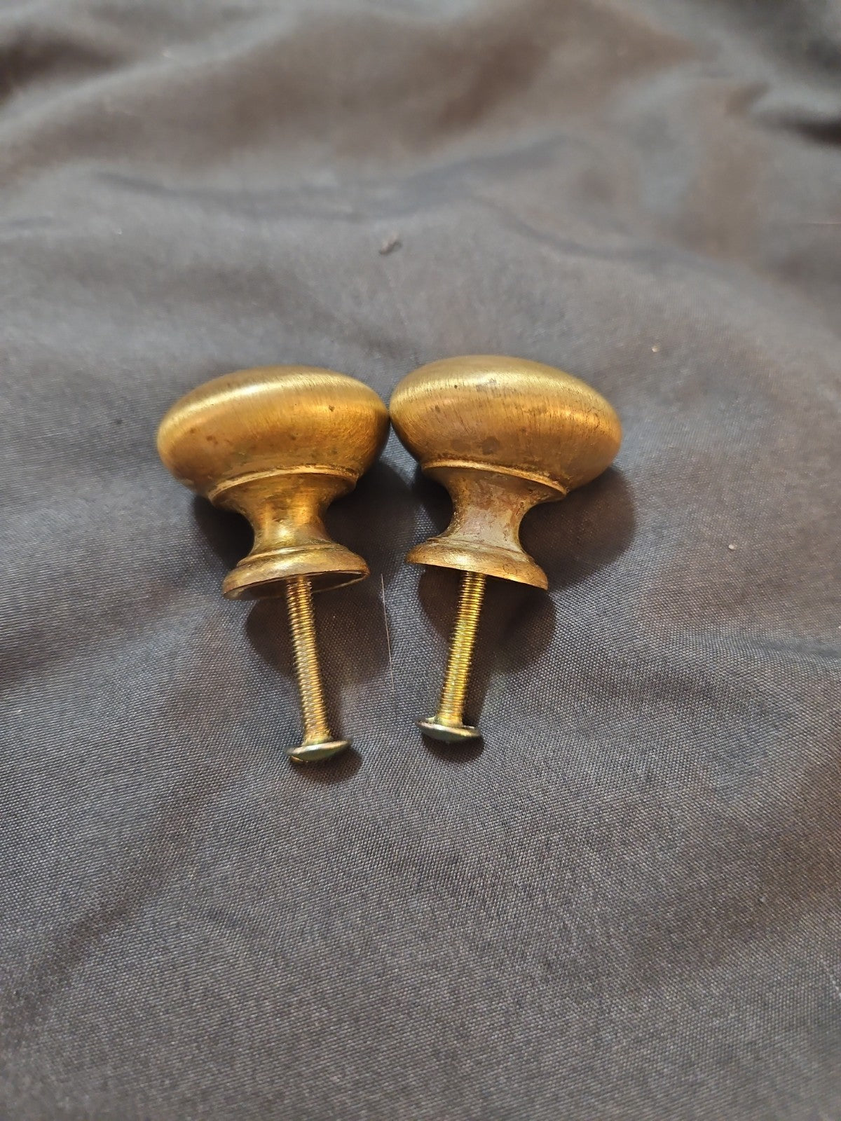 Set Of 2 Brushed Satin Finish Brass Cabinet Knobs Drawer Pulls 1.25" Diameter