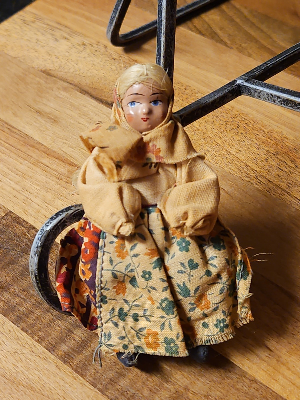 Vintage 1940s Polish Rag Doll Painted Face Russian Babushka Folk Art 4.25"