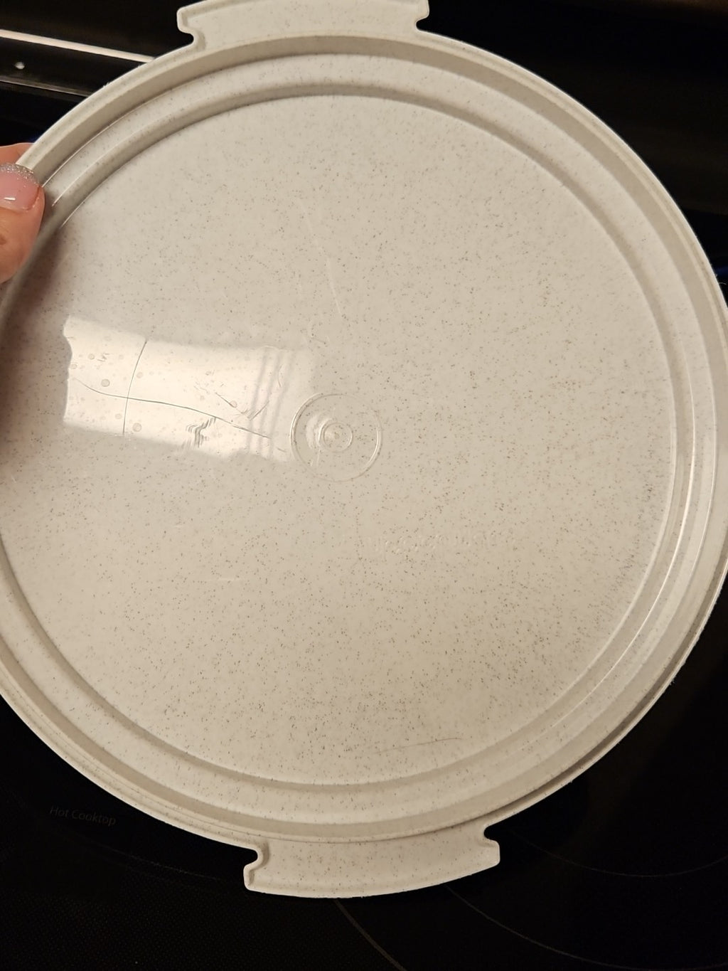Vintage Tupperware 10" Cake Carrier White Speckled Base 684 Lid 683 Blue Handle